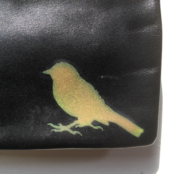 Vintage Etro Upcycled Black Leather Handbag Gold Painted Bird - Picture 3 of 9